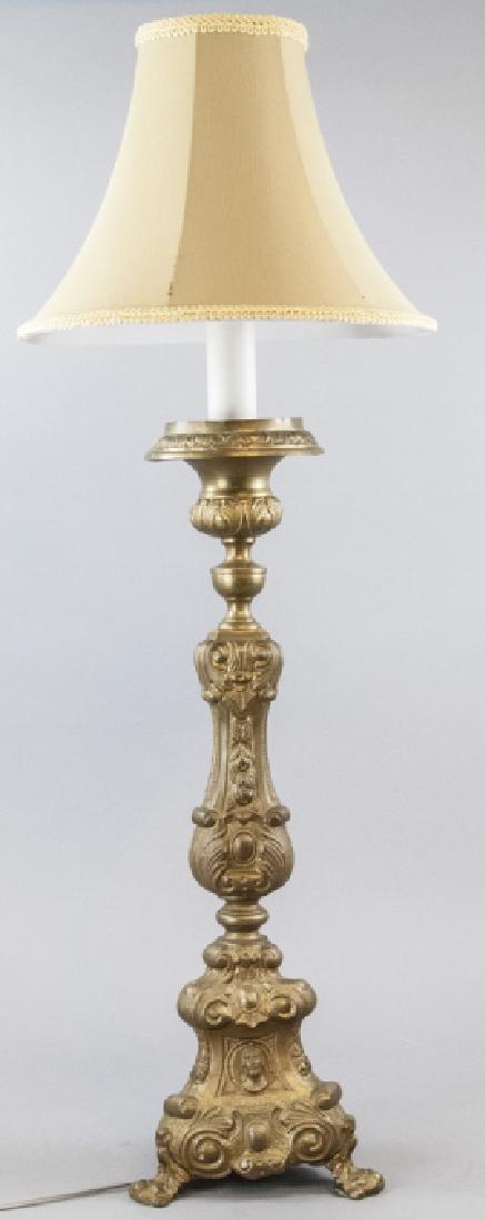 Antique 19th C Gilt Ormolu Altar Candlestick Lamp (1 of 7)