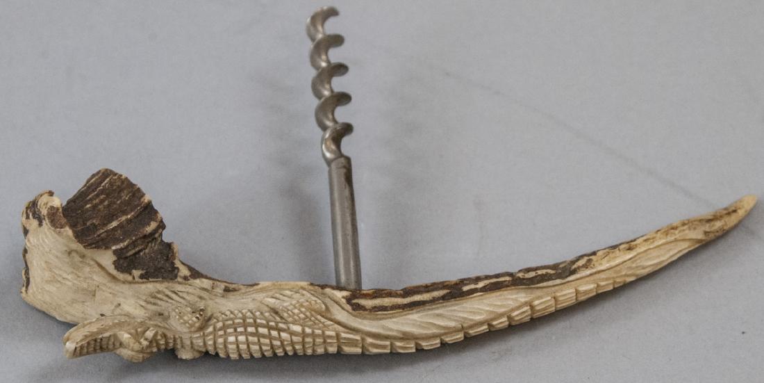 Antique Carved Antler Corkscrew w Alligator Motif (1 of 5)