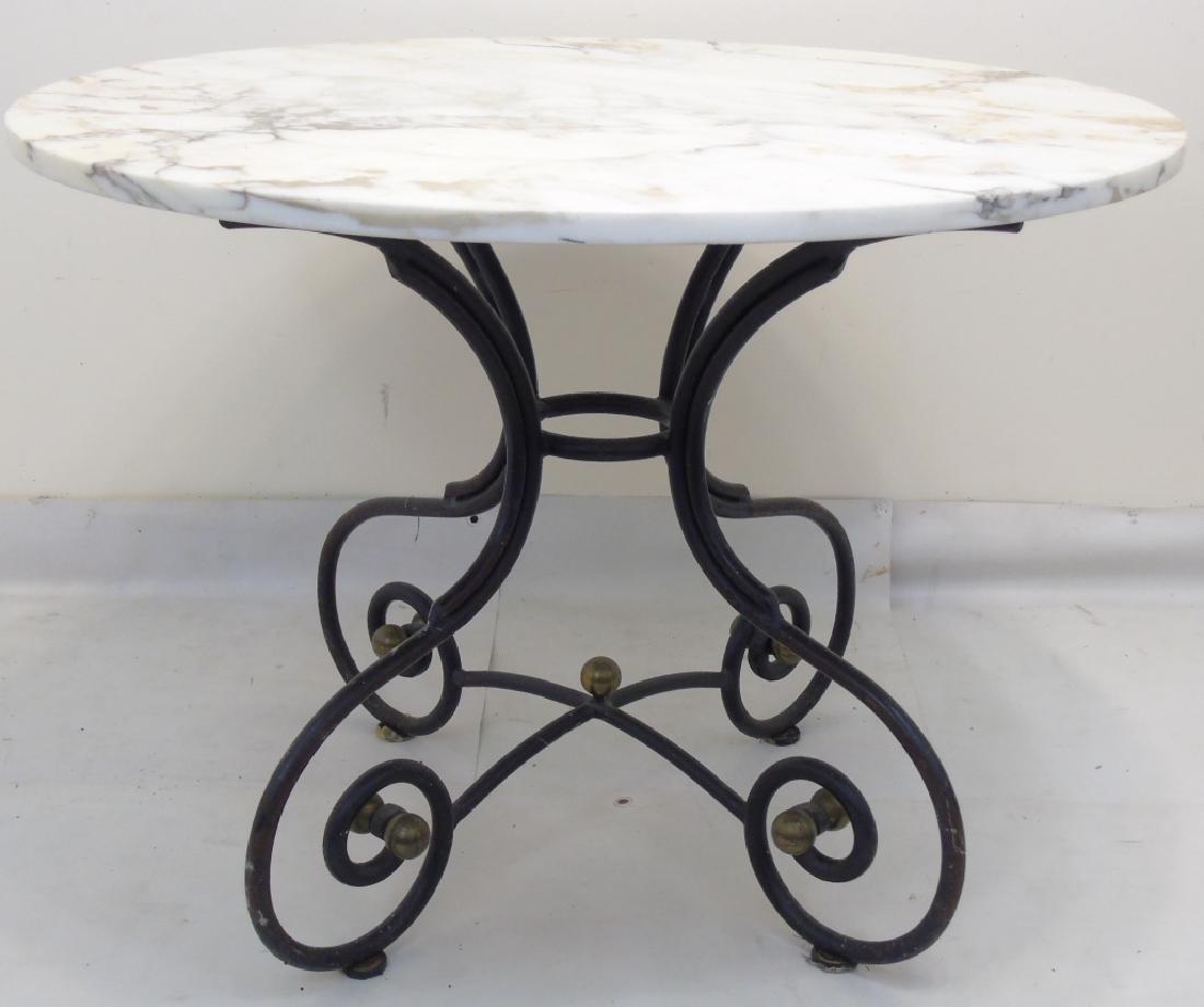 Vintage Round Marble Topped Wrought Iron Table
