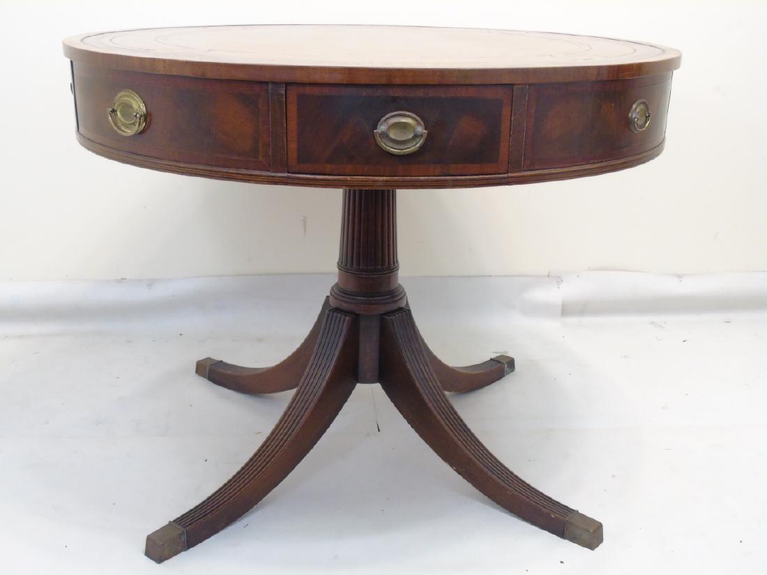 Antique Round Drum Center Hall Table Leather Top (1 of 3)
