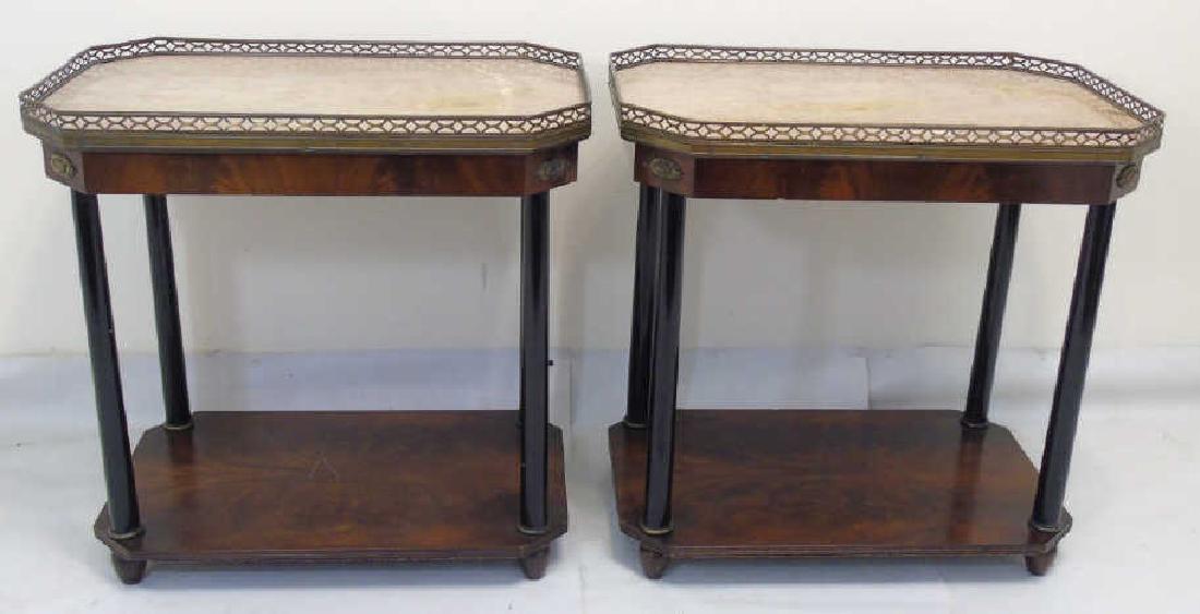 Pair Antique Galleried End Tables w Marble Tops (1 of 5)