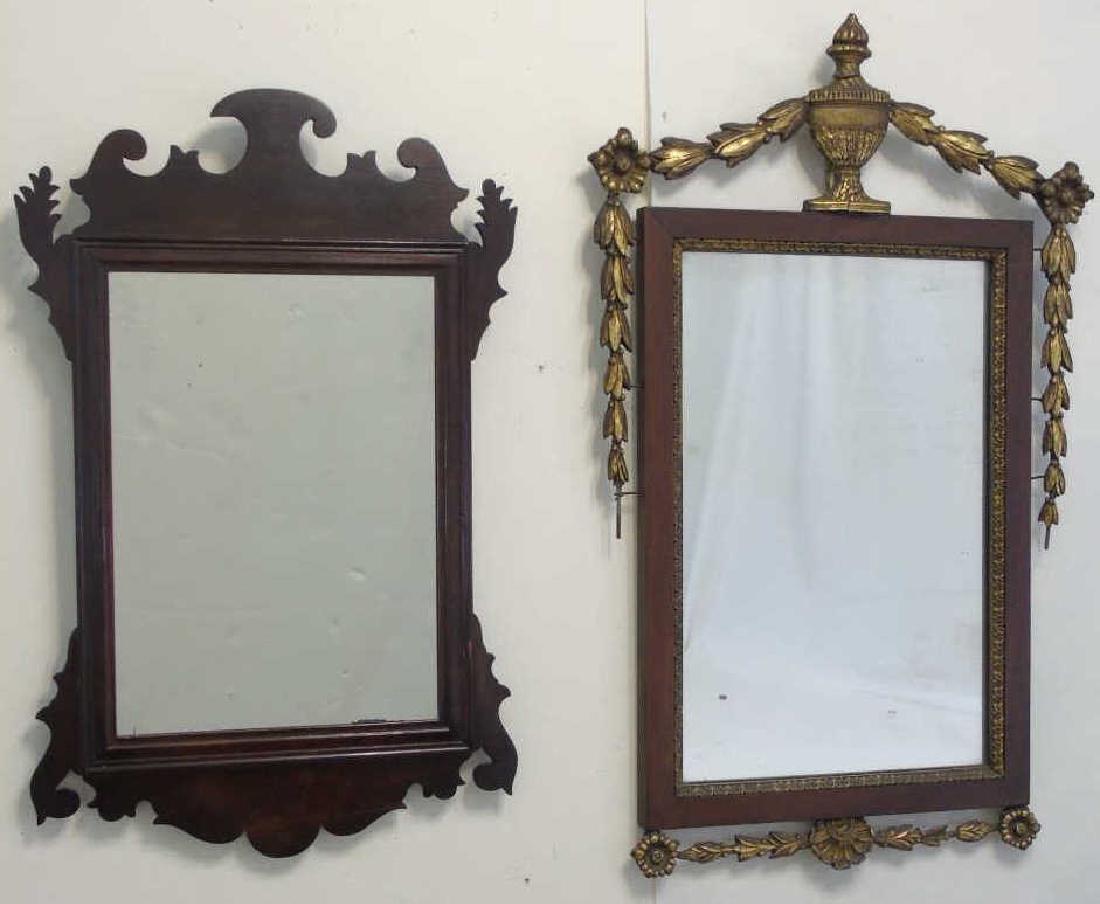 Two Antique Mirrors - Chippendale & Neo Classical: Two Antique Mirrors - Chippendale & Neo Classical Styles. Larger measures 29 x 18 inches.