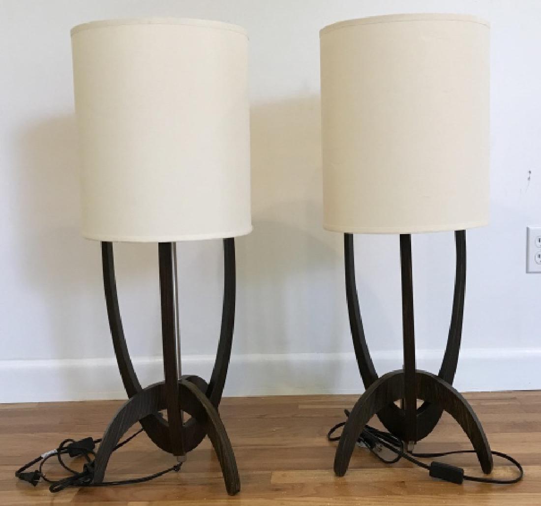Pair Modernist Walnut & Chrome Table Lamps (1 of 6)