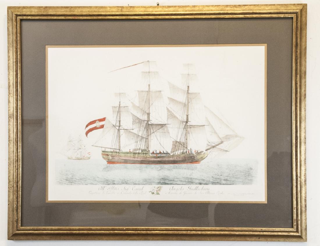Antique Military Ship Engraving & Gilt Frame (1 of 6)