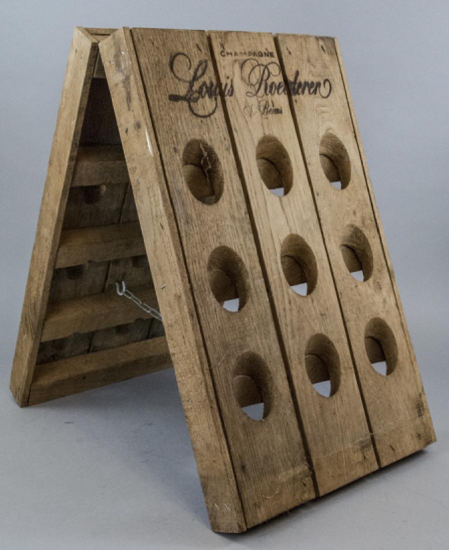 Louis Roederer Hand Made Champagne / Wine Rack: Louis Roederer Hand Made Champagne Bottle Rack. Hand made champagne / wine bottle made from Louis Roederer Champagne crates. 2 sided it holds 18 wine bottles.