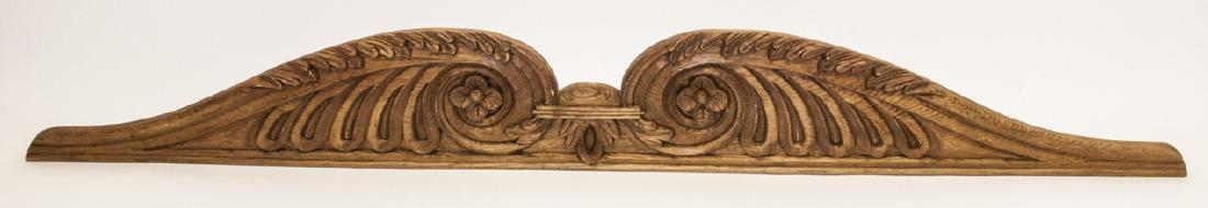 Arts + Crafts Style Hand Carved Oak Pediment: Arts + Crafts Style Hand Carved Oak Pediment. 69 inches x 8.5 inches