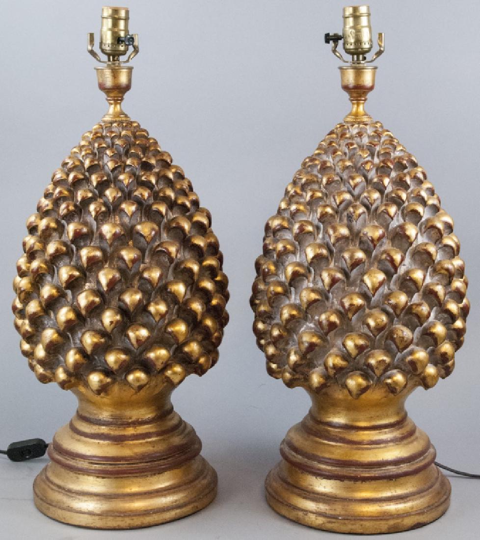 2 Contemporary Gesso & Gilt Artichoke Table Lamps (1 of 5)