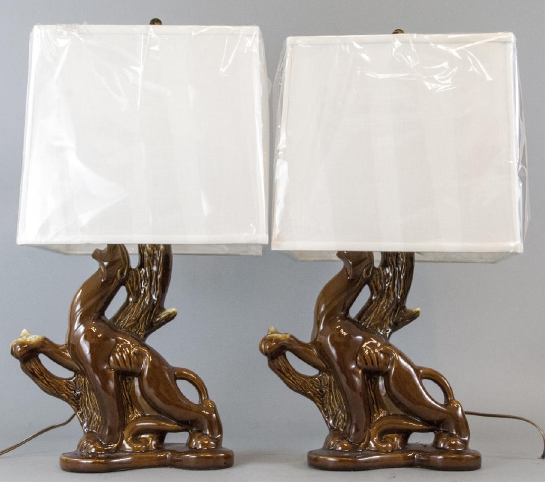 Pair Mid C Modern Ceramic Panther Table Lamps (1 of 5)