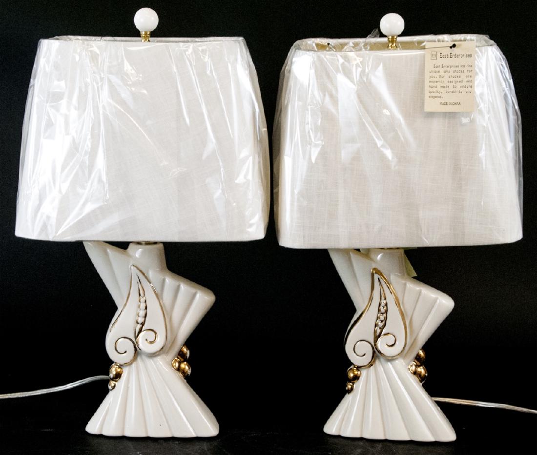 Pair of Mid C Modern Ceramic Table Lamps W Shades (1 of 7)