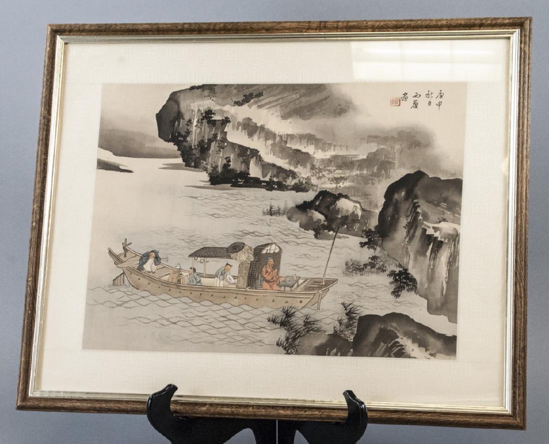 Vtg Chinese Watercolor & Ink River Scene Framed (1 of 4)