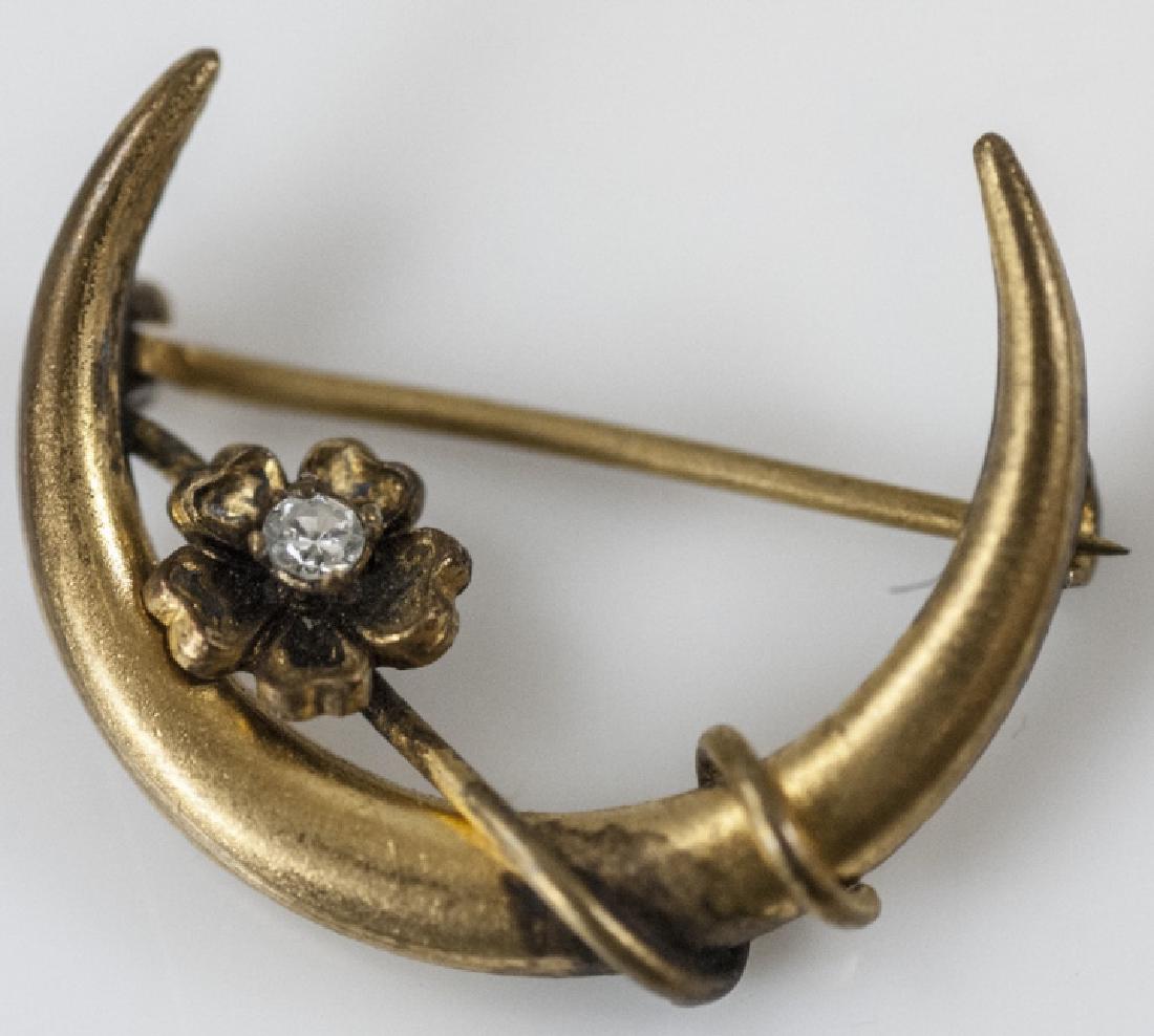 Antique 19th C Diamond Crescent Moon Brooch Pin (1 of 4)