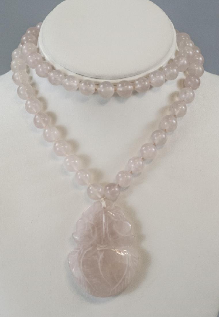 Estate Chinese Carved Rose Quartz Necklace (1 of 7)
