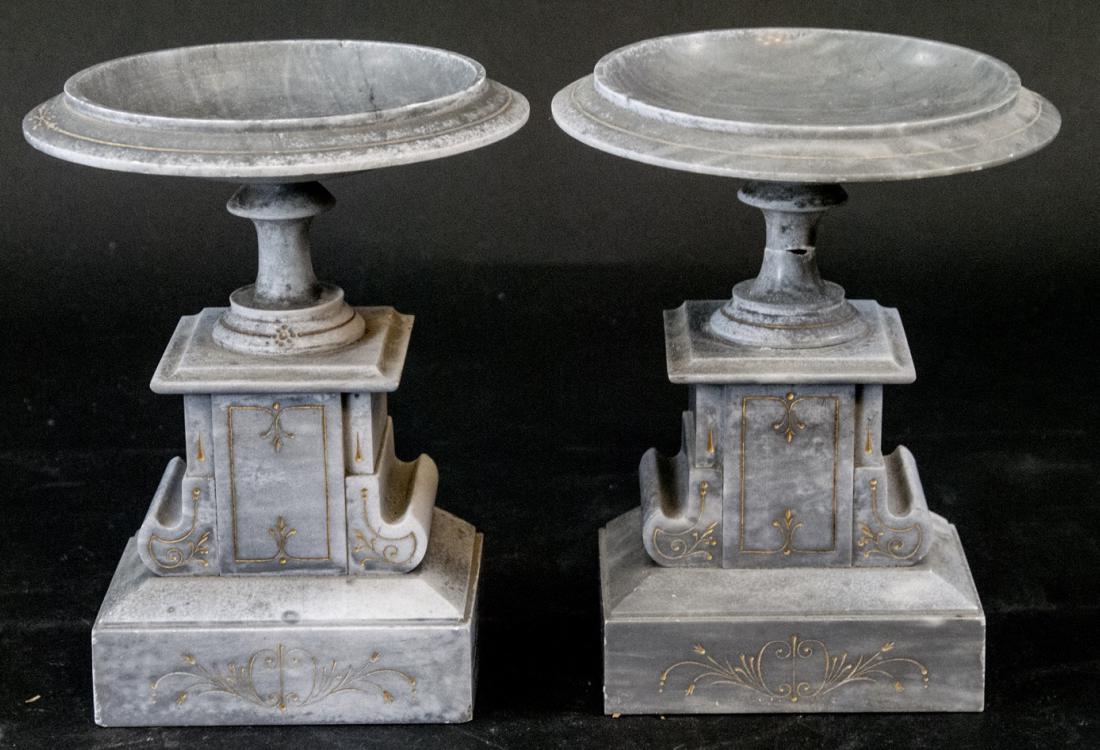 Pair 19th C Carved Marble Compotes on Pedestals (1 of 4)