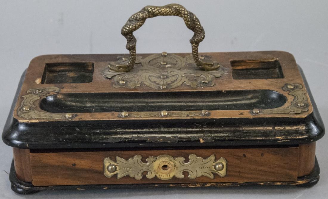 Antique 19th C Ormolu & Burl Wood Inkwell (1 of 5)