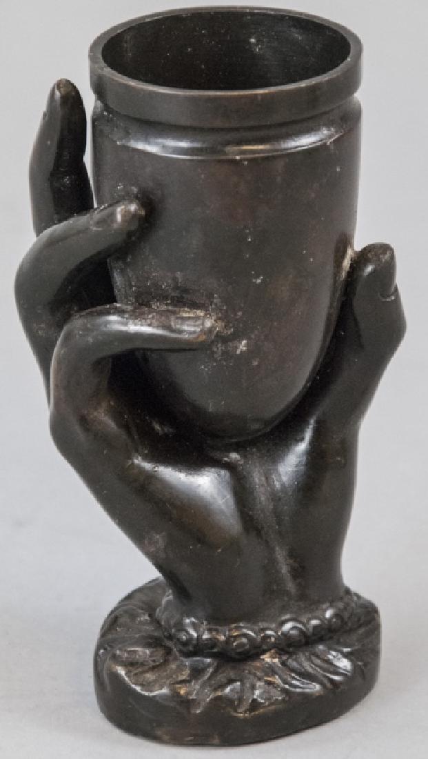 Bronze Hand Holding a Goblet Statue or Vase (1 of 4)
