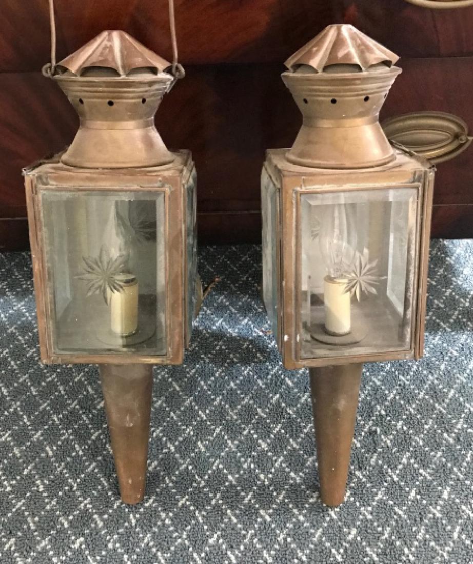 Pair Antique Star Pattern Cut Glass Wall Sconces: Pair Antique Star Pattern Cut Glass Wall Sconces. Gilt metal and cut glass. Property of a historic Hudson River Valley mansion.