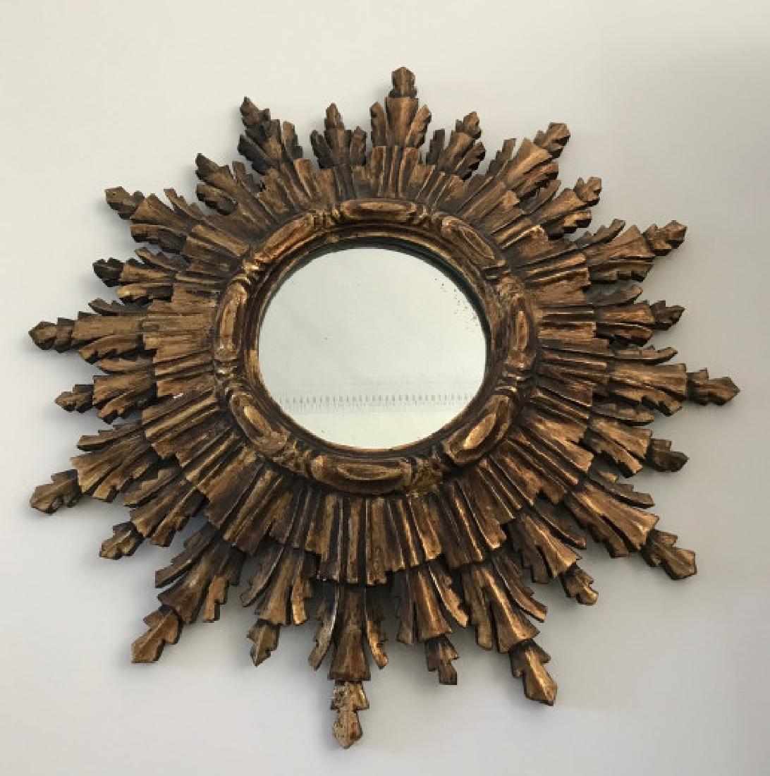 Gold Leaf Carved Wood Starburst Wall Mirror (1 of 2)