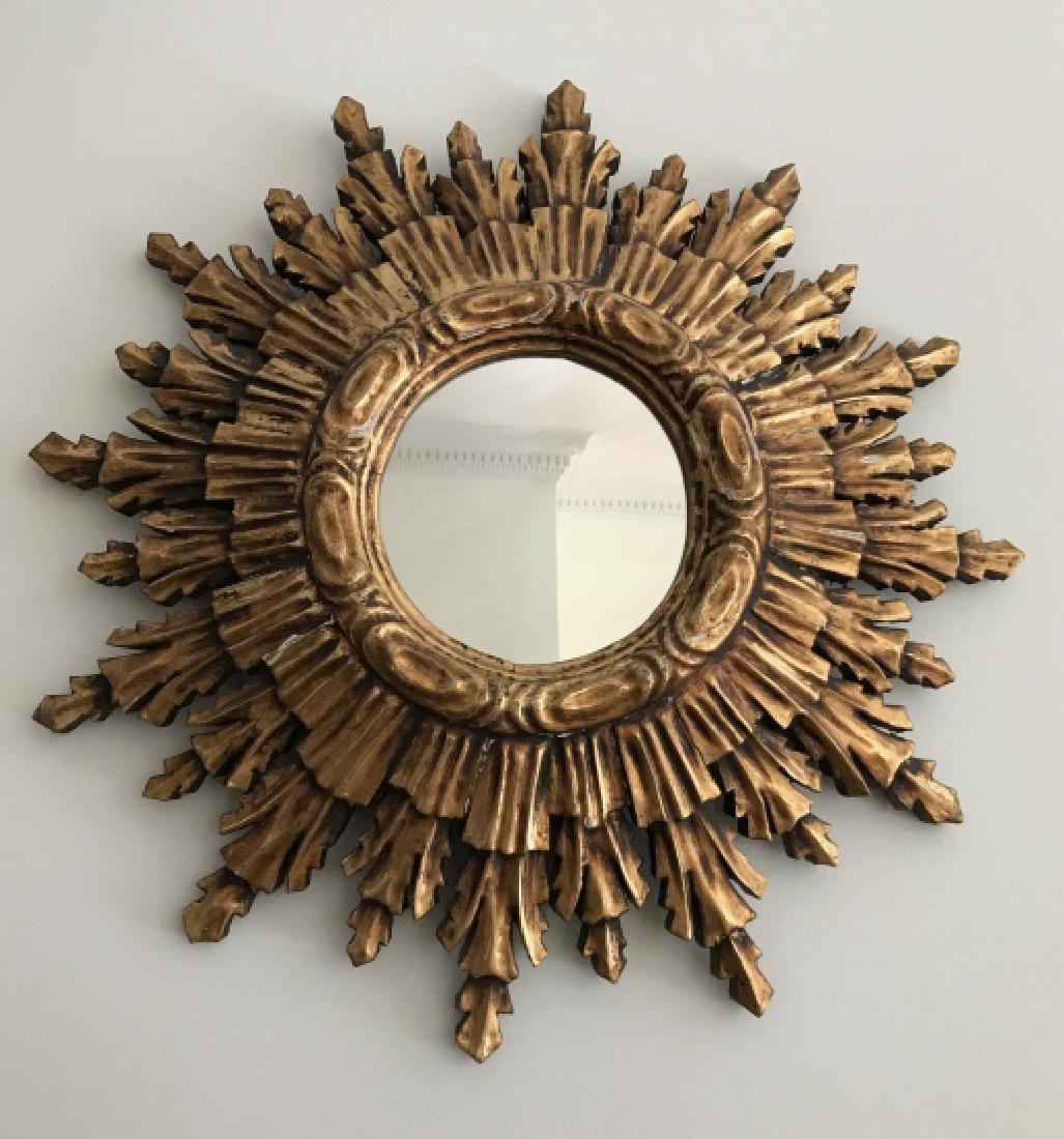 Gold Leaf Carved Wood Starburst Wall Mirror (1 of 2)