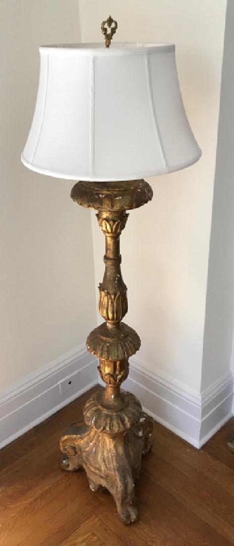 Antique Carved Torchiere Floor Lamp w Gilt Finish (1 of 2)