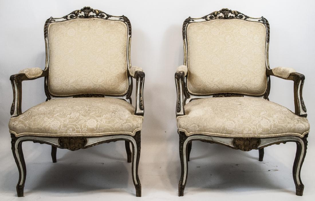 Pair Antique French Style Carved & Gilt Arm Chairs (1 of 11)