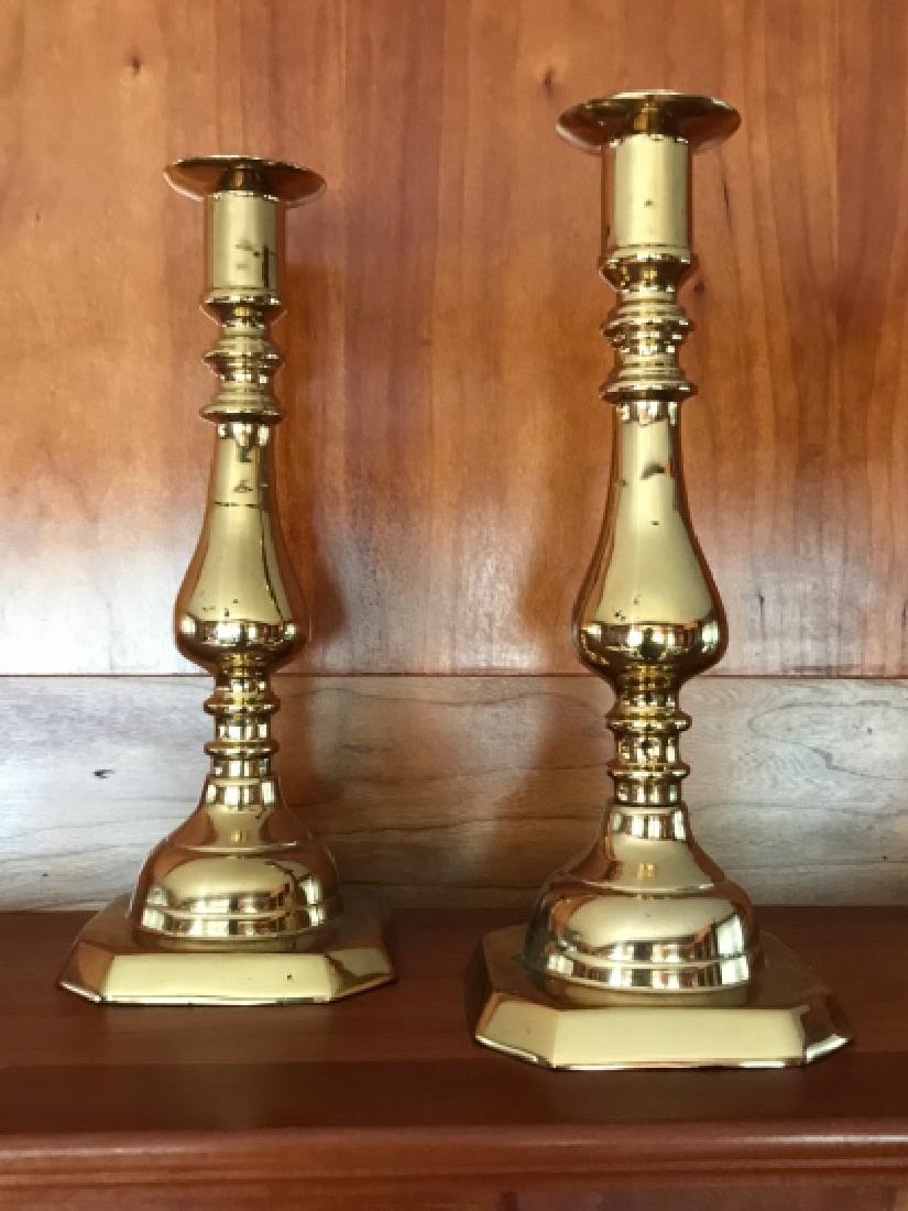Pair of English Polished Gilt Brass Candlesticks (1 of 2)