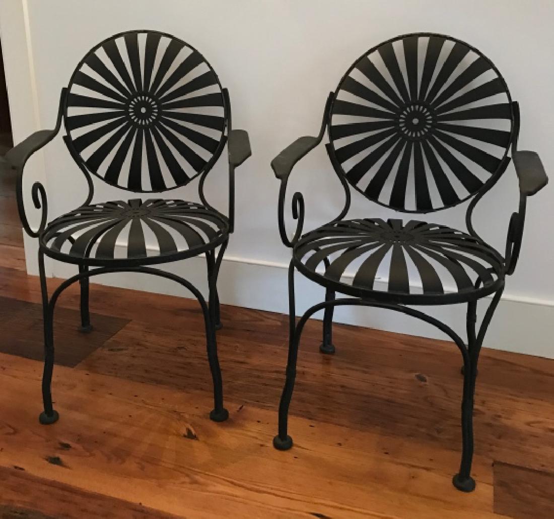Pair French Style Sunburst Metal Garden Armchairs (1 of 4)