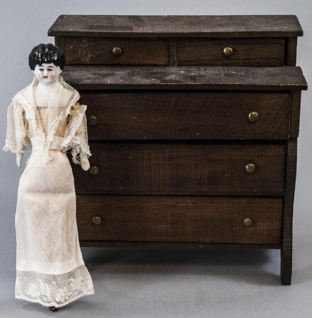 Antique China Doll w Mini Empire Chest of Drawers (1 of 5)