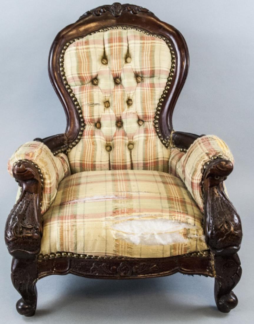 Antique 19th C Carved Victorian Doll Size Armchair (1 of 6)