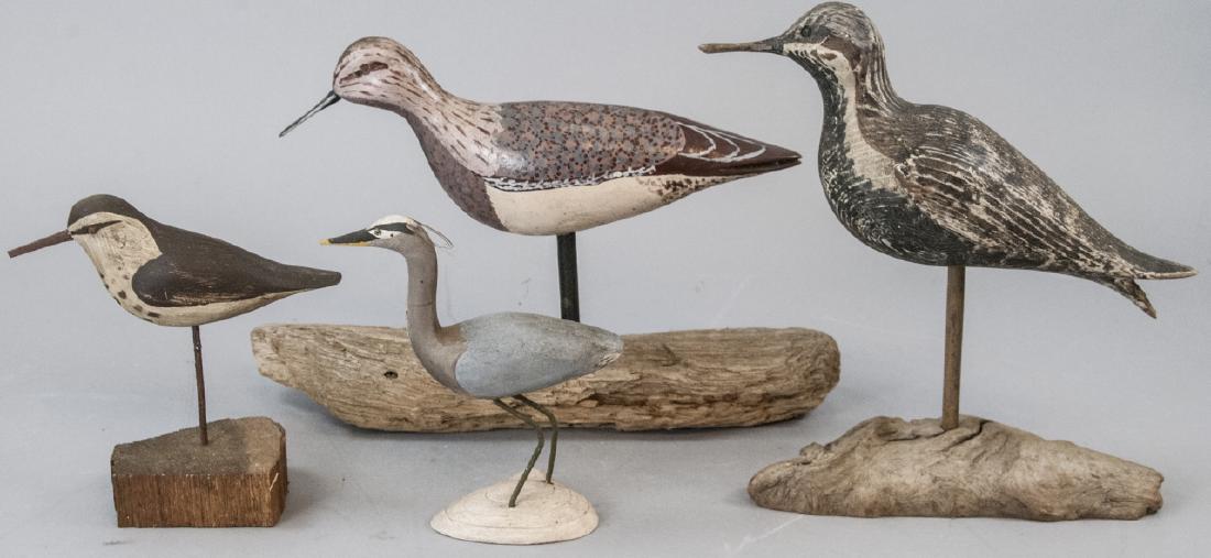 4 Carved Decoys Sandpipers + Blue Heron (1 of 4)