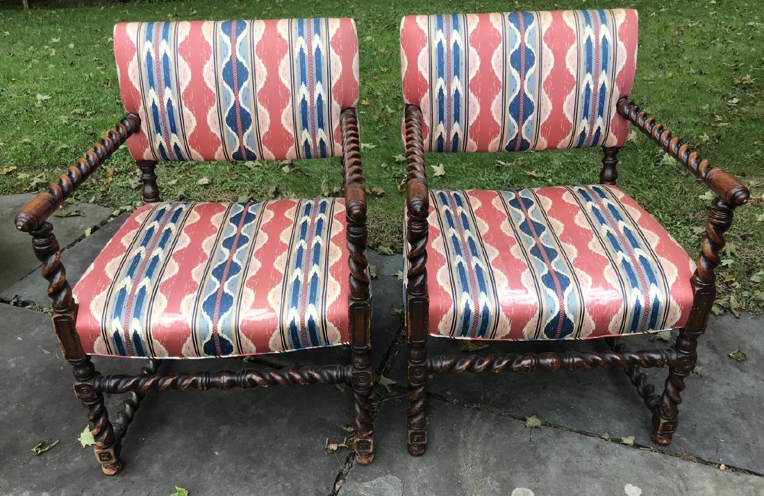 Pair Antique English Style Barley Twist Armchairs (1 of 5)