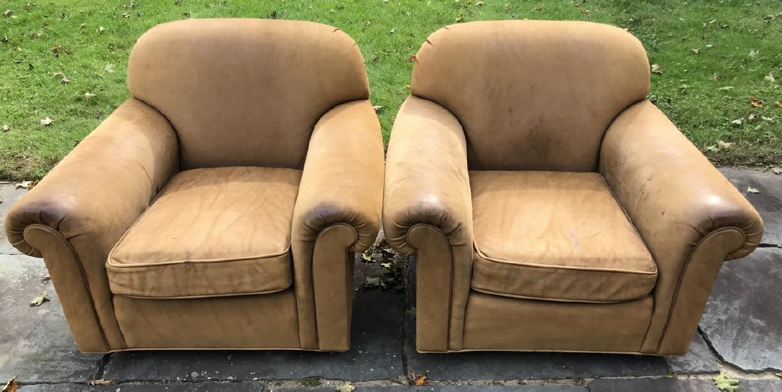 Pair of Vintage Distressed Brown Leather Armchairs (1 of 4)