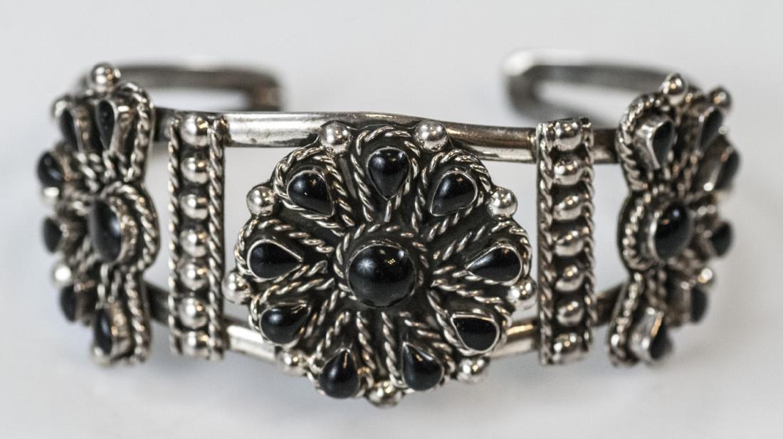 Estate Mexican Sterling Silver Onyx Cuff Bracelet (1 of 9)