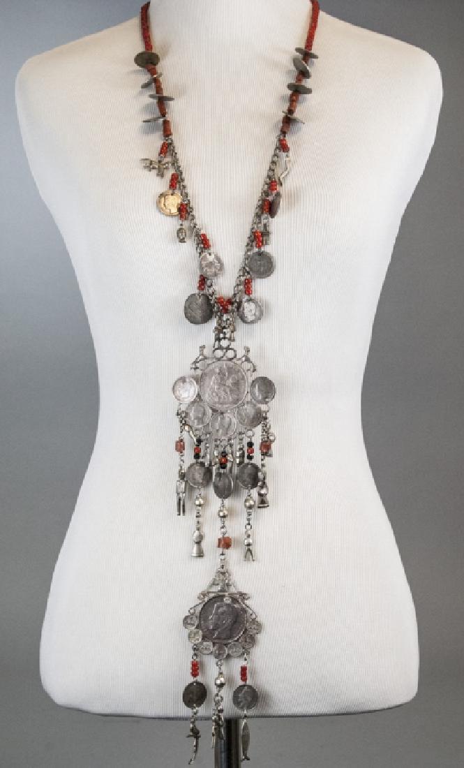 South American Silver Coin & Coral Beaded Necklace (1 of 10)