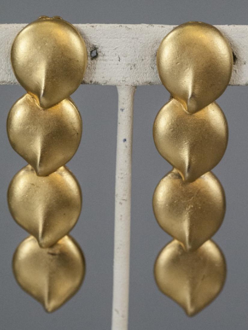 Pr. Vintage Brushed Gold Toned Leaf Drop Earrings (1 of 5)