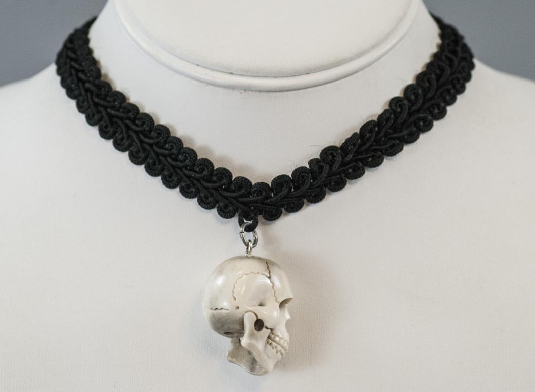 Woven Collar Necklace w Hand Carved Skull Pendant (1 of 5)