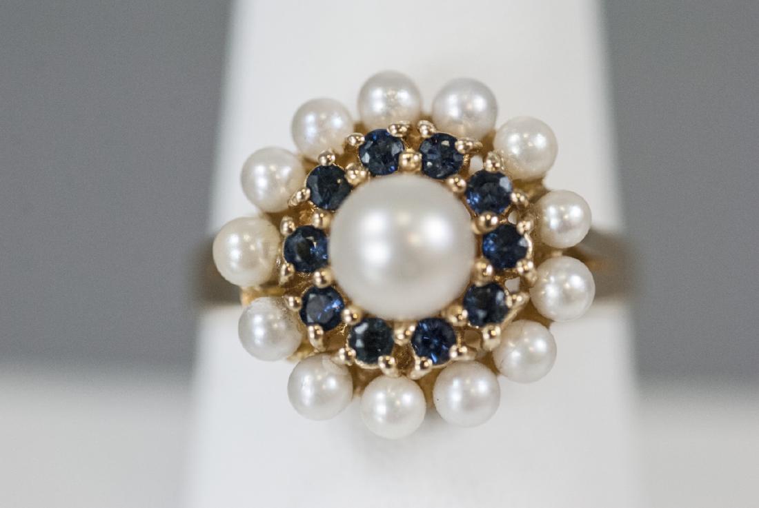 Estate 18kt Yellow Gold Sapphire & Pearl Ring (1 of 7)
