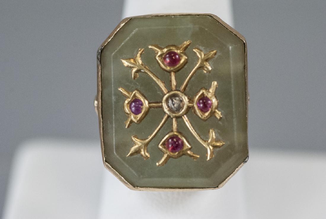 Impressive 22kt Gold & 18th C Mughal Bead Ring (1 of 6)