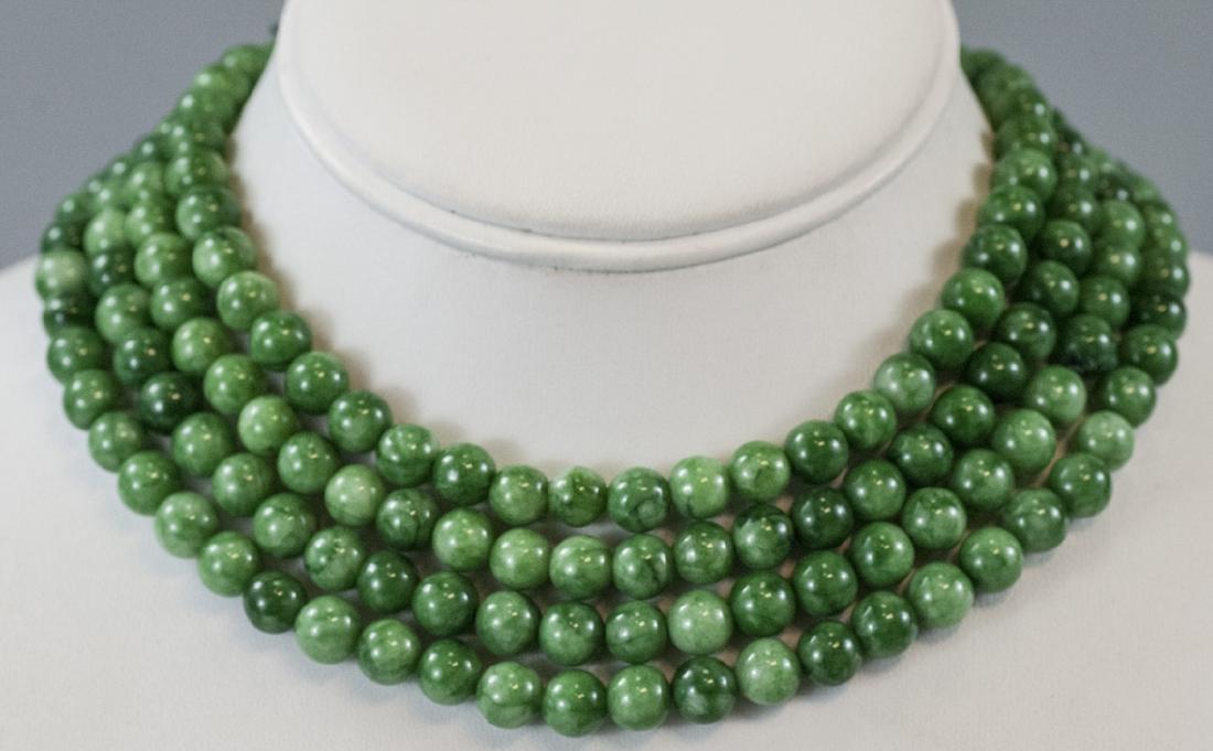 Two Round Bead Green & White Jade Necklace Strands (1 of 6)