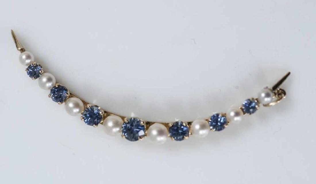 Antique C 1900 14kt Gold Pearl Sapphire Crescent (1 of 6)