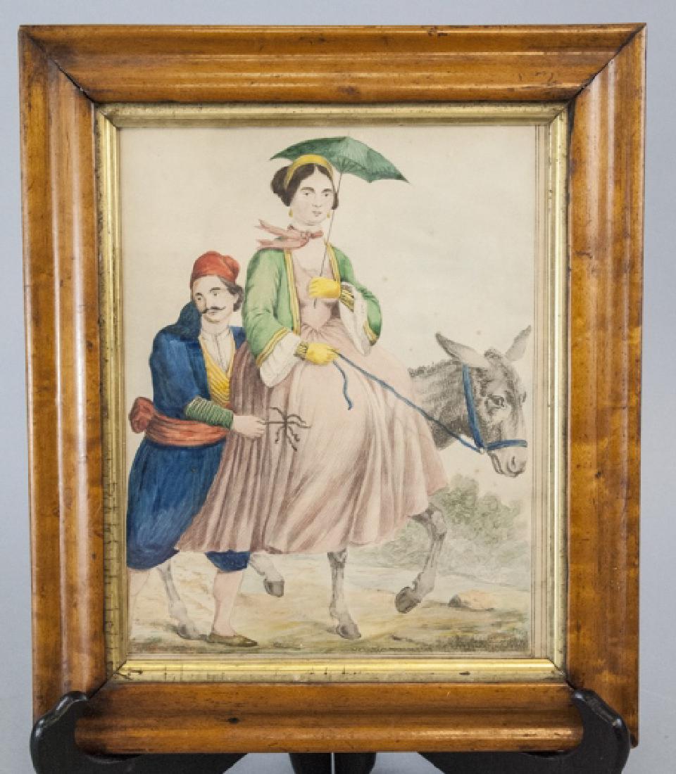 Antique 19th C Hand Color Print in Maple Frame (1 of 5)