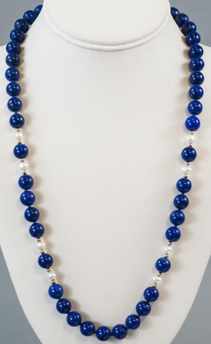 Estate 14kt Gold Pearl Lapis Lazuli Bead Necklace (1 of 7)