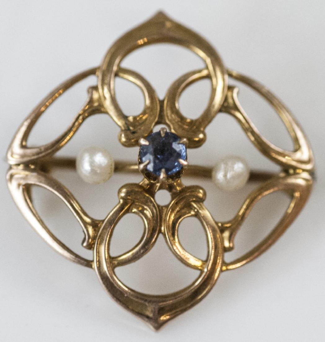 Antique C1900 Art Nouveau Yellow Gold Brooch Pin (1 of 8)