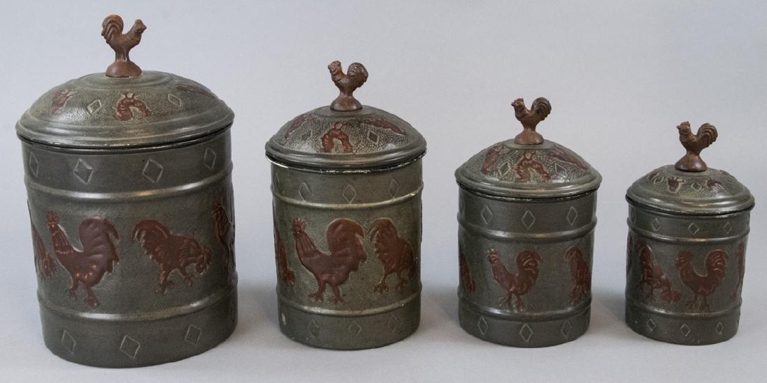 Set of 4 American Country Metal Kitchen Canisters (1 of 6)