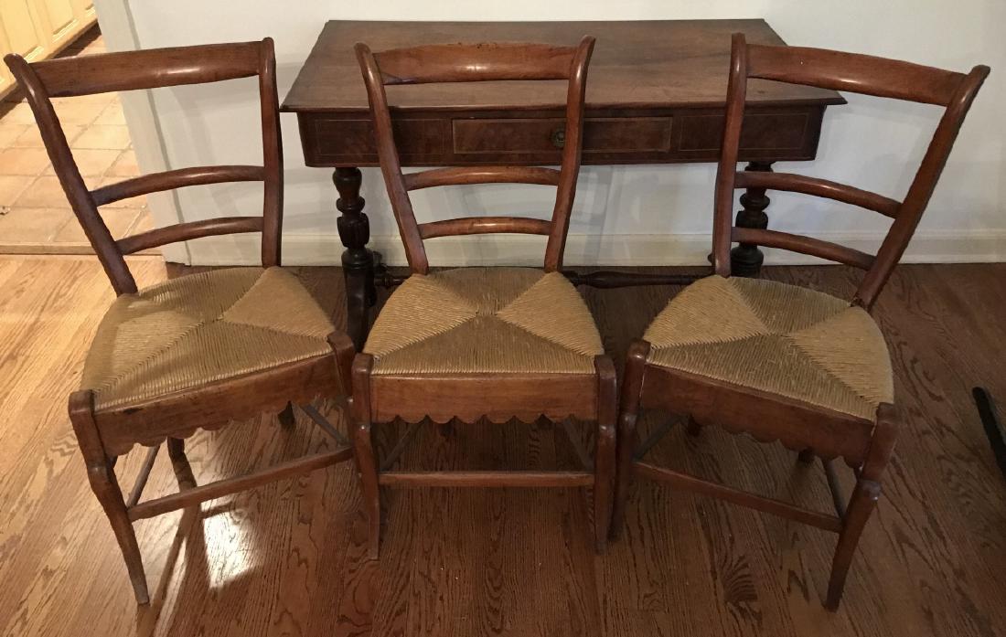 Set of Three Antique Carved Wood Rush Seat Chairs (1 of 3)