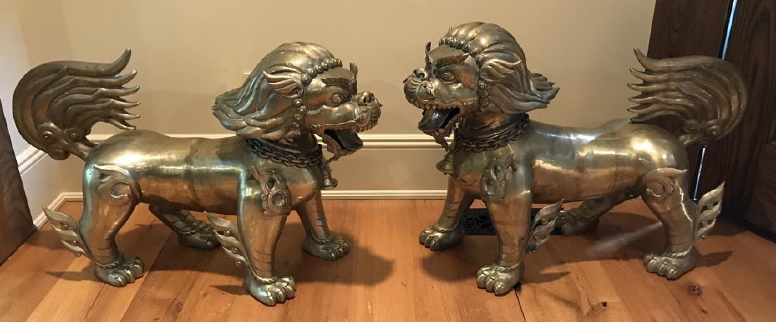Pair of Large Gilt Metal Ornate Foo Dog Statues (1 of 7)