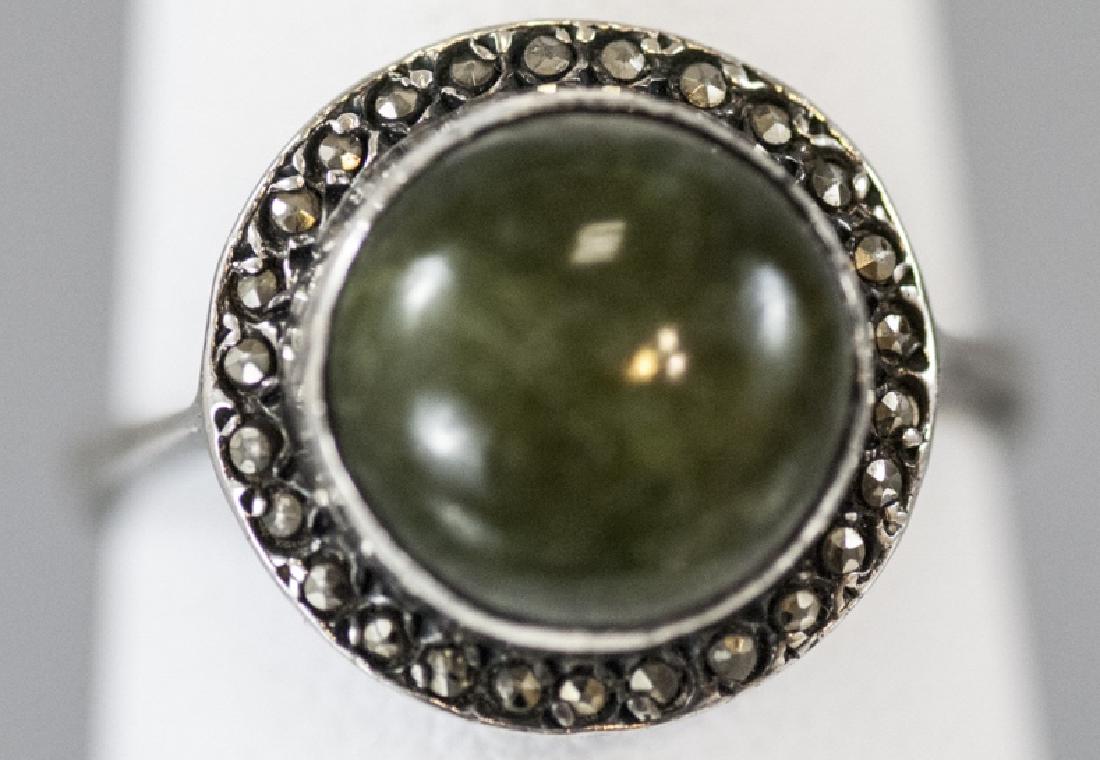 Art Deco Cabochon & Marcasite Sterling Silver Ring (1 of 4)