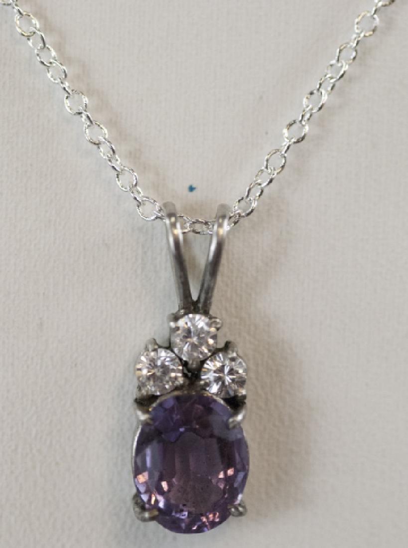 Sterling Silver Necklace Chain w Amethyst Pendant (1 of 4)