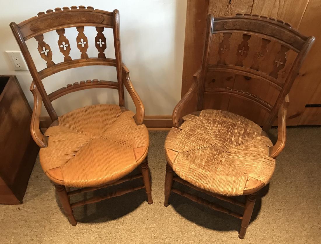 Pair 19th C American Victorian Rush Side Chairs (1 of 2)