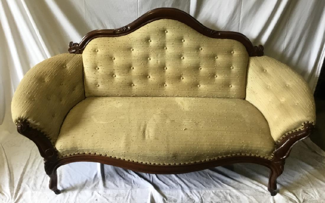 Antique Victorian Mahogany & Upholstered Settee (1 of 7)