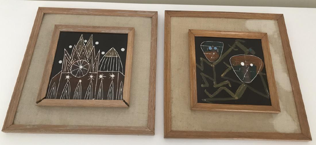 2 Mid C African Hand Painted & Fired Ceramic Tiles (1 of 7)